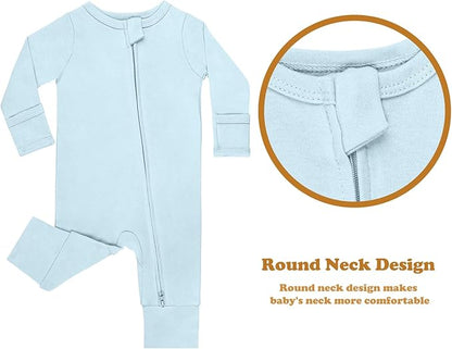 GUISBY Long Sleeve Cotton Pajamas Footless Baby Bodysuits with Zipper and Mittens 3-Pack for Boys Girls