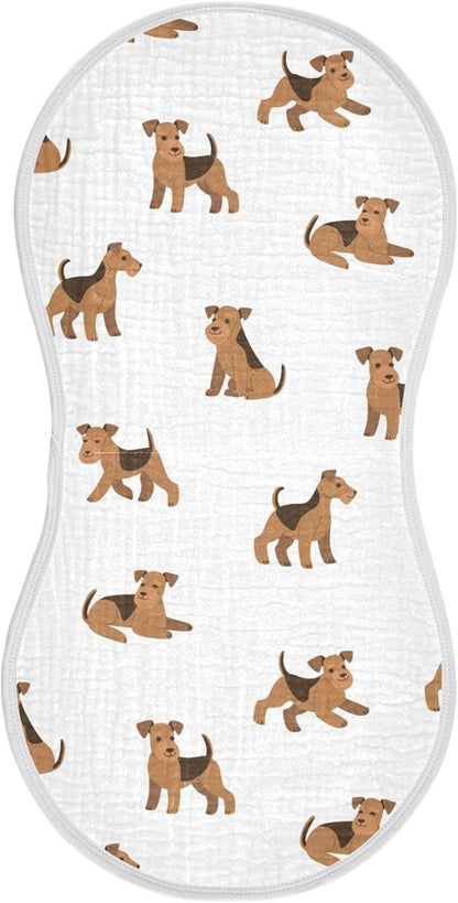 vvfelixl Burp Cloths Cartoon Happy Airedale Terrier Dog for Baby Boy Girls Baby Washcloths Burp Rags 1 Pack