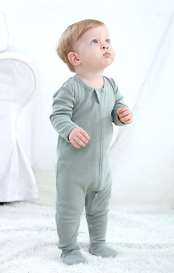 O2 BABY Baby Boys Girls Organic Cotton Zip-Front Sleeper Pajamas, Footed Sleep 'n Play