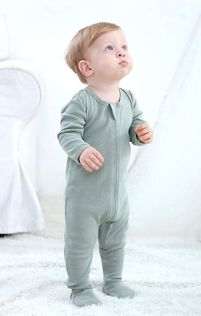 O2 BABY Baby Boys Girls Organic Cotton Zip-Front Sleeper Pajamas, Footed Sleep 'n Play