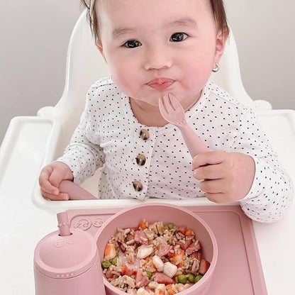 ezpz Mini Utensils - 12 Months+ (Fork & Spoon in Blush) - 100% BPA Free Fork and Spoon - Toddler Utensils - Designed by a Pediatric Feeding Specialist