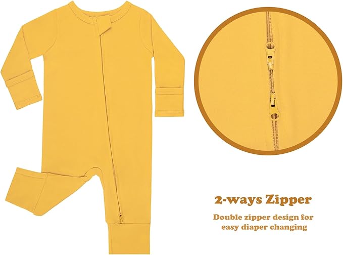 GUISBY Cotton Sleepers Footless Pajamas with Zipper and Mittens Long Sleeve Rompers for Baby