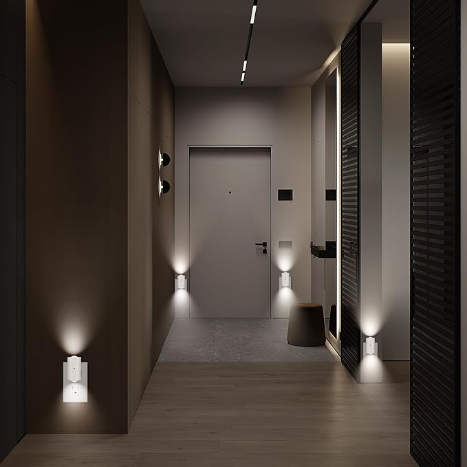 4 Pack Small LED Night Light, Dimmable Plug-in with Dusk to Dawn Auto On/Off, 5000K Daylight Adjustable Brightness (0-200 LM), 180° Rotating Head for Kitchen, Bathroom, Hallway