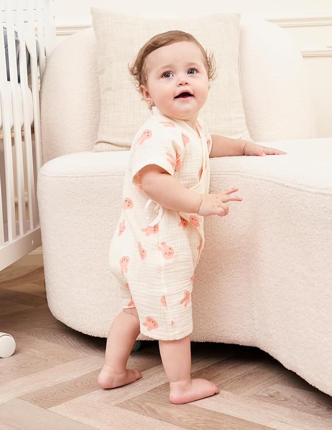 BINIDUCKLING Baby Kimono Robes Cotton Muslin Romper Clothes Newborn - 24 Months