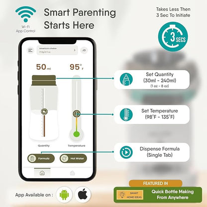 Formula Maker Machine - Upgraded Accurate Wifi Formula Dispenser with Inbuilt Sensors to Prevent Malnutrition - Instant Heating & Automatic Mixing - Quick Warm Bottle (Smart (App Control))
