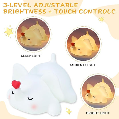 Elephant Night Light for Kids, Silicone Squishy Lamp with Touch Control 3-Level Dimmable, Auto-Off Timer, Rechargeable Nursery Light, Baby Gift (Soft White)