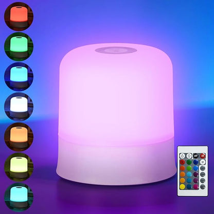 Night Light Bedside Lamp with Touch and Remote Control, 13 RGB Colors Changing 5 Brightness Dimmable Table lamp, Rechargeable Portable Desk Lamp for Baby Kids Nursery Bedroom Outdoor Camping