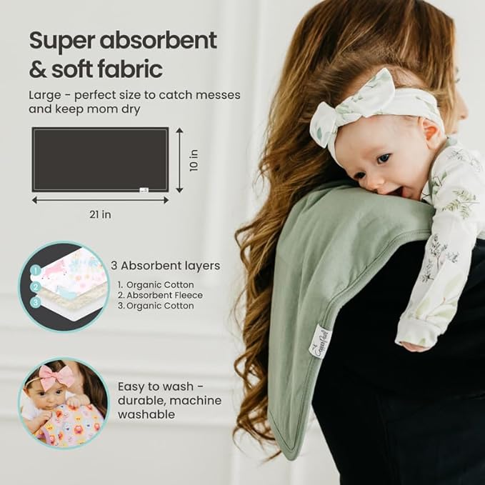 Copper Pearl Premium Baby Burp Cloths - 3-Pack Large Cotton Burp Cloths, Extra Soft Spit Up Rags with 3 Absorbent Layers, Perfect for Baby Boy and Baby Girl Gifts (21" x 10" Size, Zella Set)