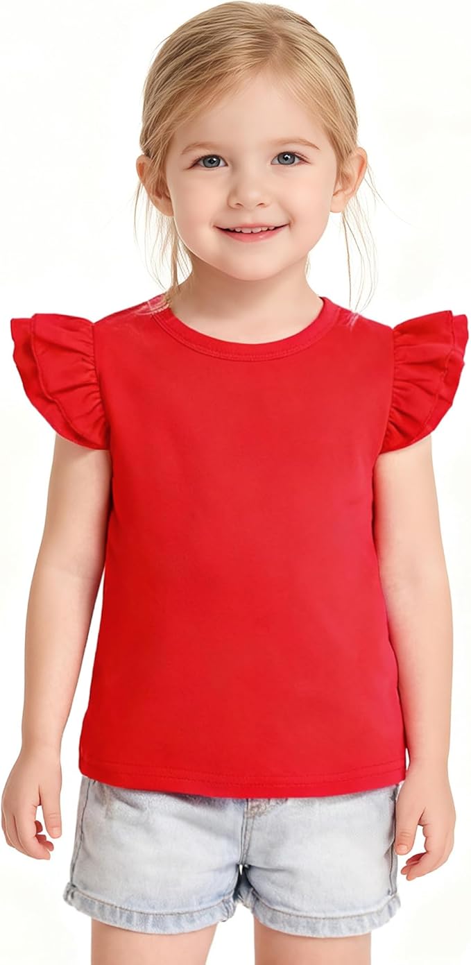12M-14Y Toddler Baby Girls T Shirt Solid Color Blouse Ruffle Top Cotton Casual Tees Plain Shirt