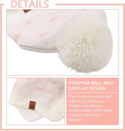JANGANNSA Knitted Baby Hat Scarf Set Winter Warm Boys Girls Beanie Fleece Lining Toddler Kids Hats with Pompom