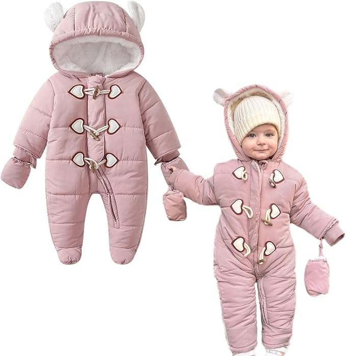 Simplee kids Baby Infant Boys Girls Snowsuit Winter Hooded Footed Warm Jumpsuit Outerwear with Gloves for 3-24 Months