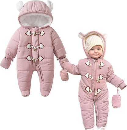 Simplee kids Baby Infant Boys Girls Snowsuit Winter Hooded Footed Warm Jumpsuit Outerwear with Gloves for 3-24 Months