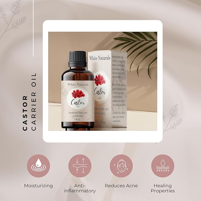 Organic Castor Oil, 100% Pure Natural, Cold Pressed for Essential Oils Mixing Natural Dry Skin Moisturizer Body & Face Care, Eyelash Caster Oil, Eyelashes Eyebrows Lash & Hair Growth Serum 4oz