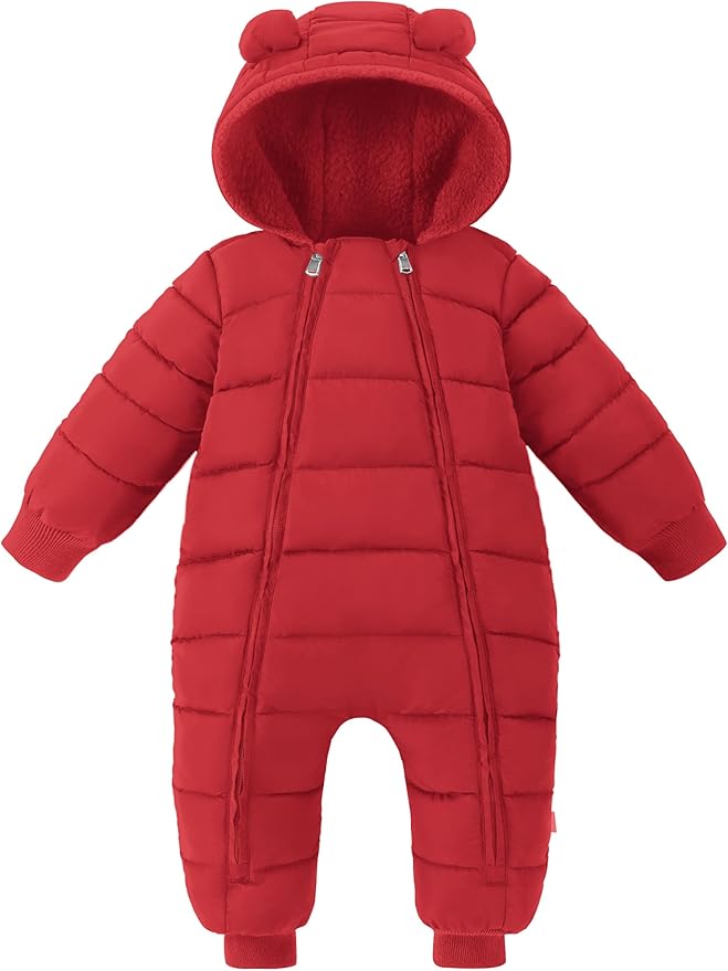XMWEALTHY Baby Snowsuit Toddler Girl Clothes Cute Hooded Double Zipper Boys Winter Coat Unisex Romper for Infant