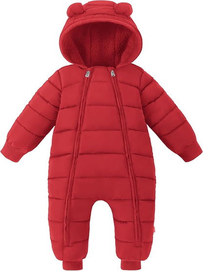 XMWEALTHY Baby Snowsuit Toddler Girl Clothes Cute Hooded Double Zipper Boys Winter Coat Unisex Romper for Infant