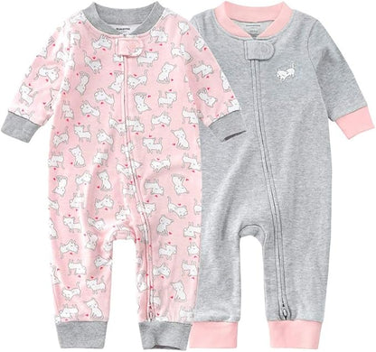 Teach Leanbh Baby 2-Pack Footless Pajamas Cotton Long Sleeve Printing 2 Way Zipper Romper Jumpsuit Sleep and Play 3-24 Months