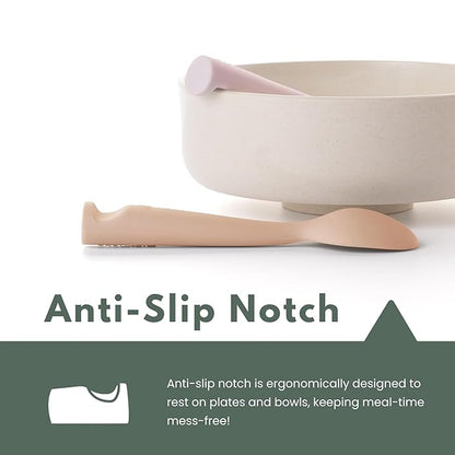 Miniware Fold & Scoop - Silifold Baby Feeding Set with Foldable Silicone Plate & Child-Sized Spoon - Compact, Portable, Dishwasher-Safe, Suction Base for Mess-Free Eating (Eucalyptus and Oat)