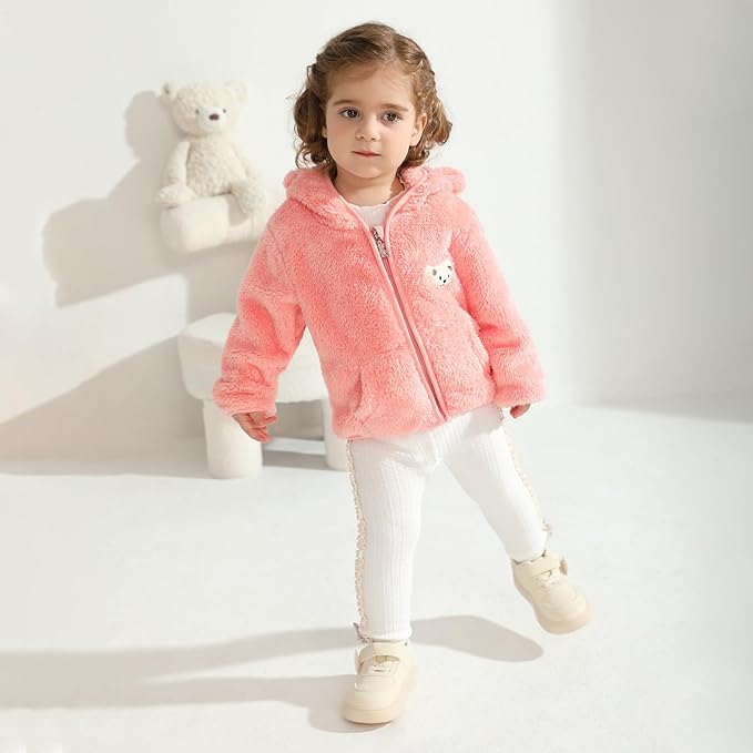 Baby Boys Girls Fleece Jackets Zip Up Hoodies Cute Bear Coats Fall Winter Fuzzy Jacket Newborn Boys Girls Outwear