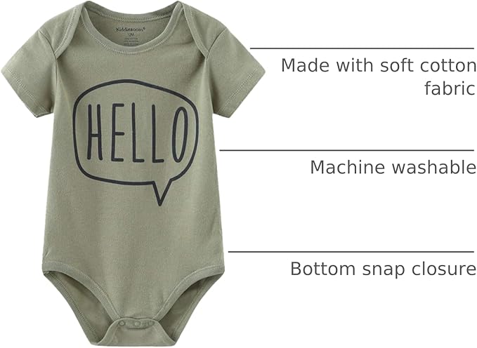Kiddiezoom Newborn Baby Unisex Cotton One-Piece Bodysuits Baby Gift 5-Pack Baby Clothes