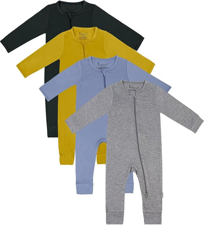Jimonda Baby Footless Pajamas,Two Zip Closure Long Sleeve Romper,Infant Clothes Pjs 4 Pcs