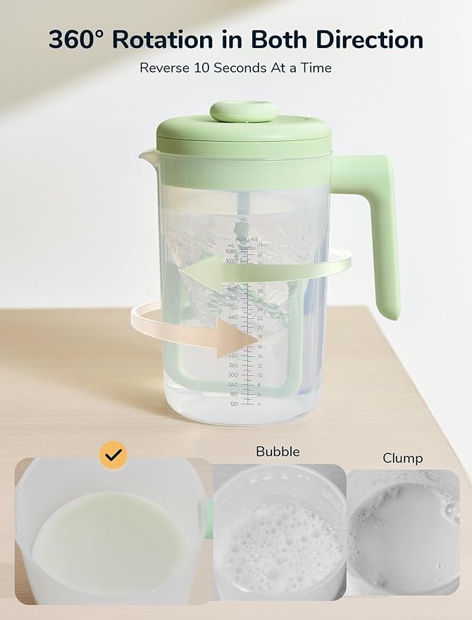 Electric Formula Pitcher, 36 oz Baby Formula Mixing Pitcher, Automatic Baby Formula Mixer, Bidirectional Stirring Breastmilk Pitcher, Locking Lid Smooth Formula Maker Milk Storage for Fridge（Green)