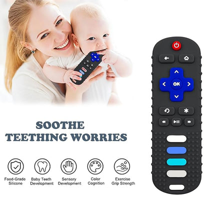 2Pcs Silicone Teething Toys, Remote Control Shape Teethers for Babies Remote Teething Toys, Silicone TV Remote Teether BPA Free/Refrigerator Safe