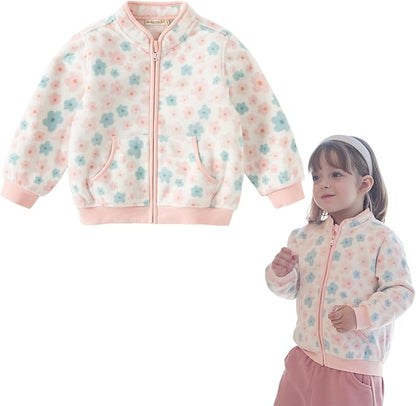 DAVE&BELLA Toddler Printed Polar Fleece Jacket, Zip Up Lightweight Outerwear for Kids Boys Girls Fall Spring Coat 2-9 Years