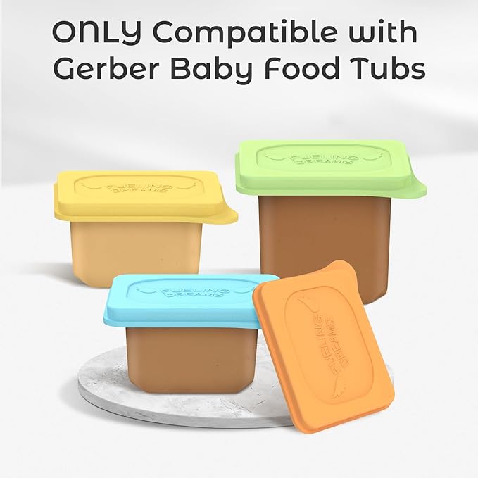 Baby Food Lids Compatible with Gerber Food Containers, BPA Free Silicone Baby Food Containers Lids for Baby Food Storage, Reusable and Dishwasher Safe - 4 Pack (Container not Included)