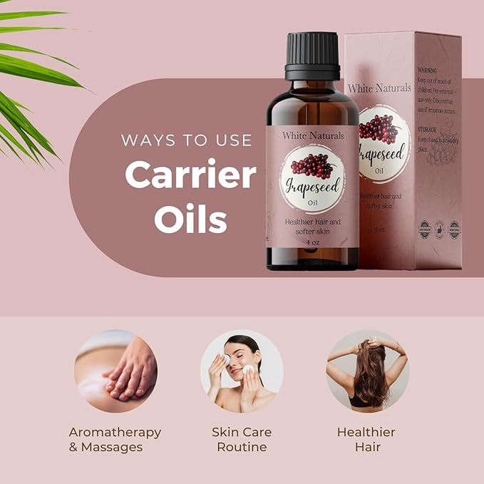 Grapeseed Oil 4 oz, 100% Pure, Natural & Cold-Pressed Grapeseed Oil - Ideal for Massage, Cooking and Aromatherapy- Rich in Vitamin A, E and K