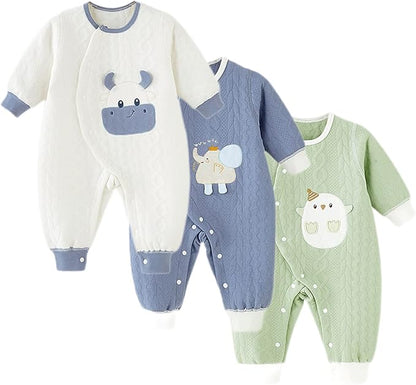 Newborn Baby Boy Girl Organic Cotton Bodysuit Long Sleeve Jumpsuit 3-Pack Outfits Clothes,0-24Months