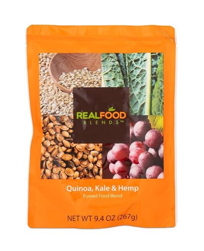 Real Food Blends Quinoa, Kale & Hemp - Pureed Food Meals for Tube Feeding with Protein, Vegetables & Fruits - Plant-based - 340 Calories for Breakfast, Lunch & Dinner - 9.4 oz (Pack of 12)