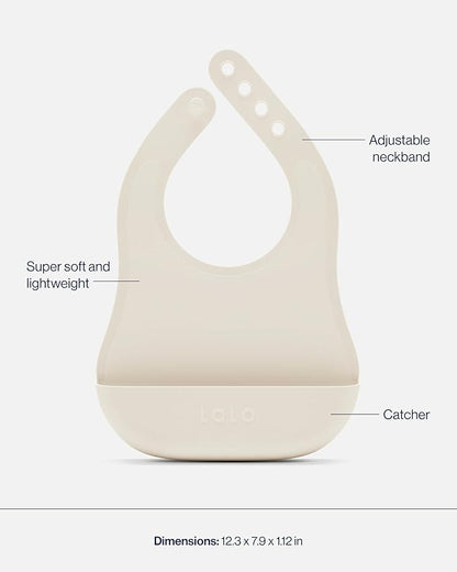 Lalo First Bites Silicone Baby Feeding Set - Baby Led Weaning Supplies - Non-Toxic Silicone - Includes 1 Bib, 2 Spoons, Training Cup, Suction Plate and Bowl - 6 Pieces - Oatmeal