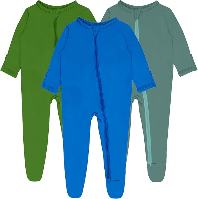 Baby Boy Footed Pajamas with Mittens,Rayon Made from Bamboo Sleepers, 2 Way Zipper Long Sleeve Pjs