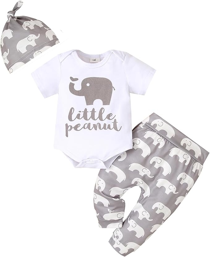 Newborn Infant Baby Boys Clothes Set Romper Bodysuit Pants Hat 3Pcs Outfits