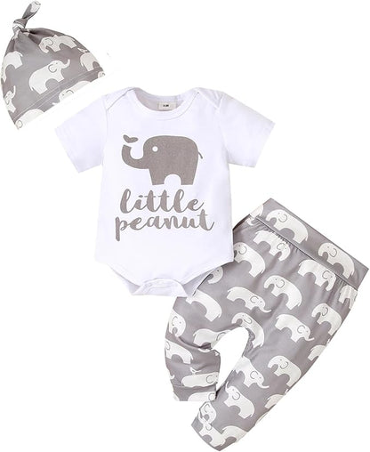 Newborn Infant Baby Boys Clothes Set Romper Bodysuit Pants Hat 3Pcs Outfits