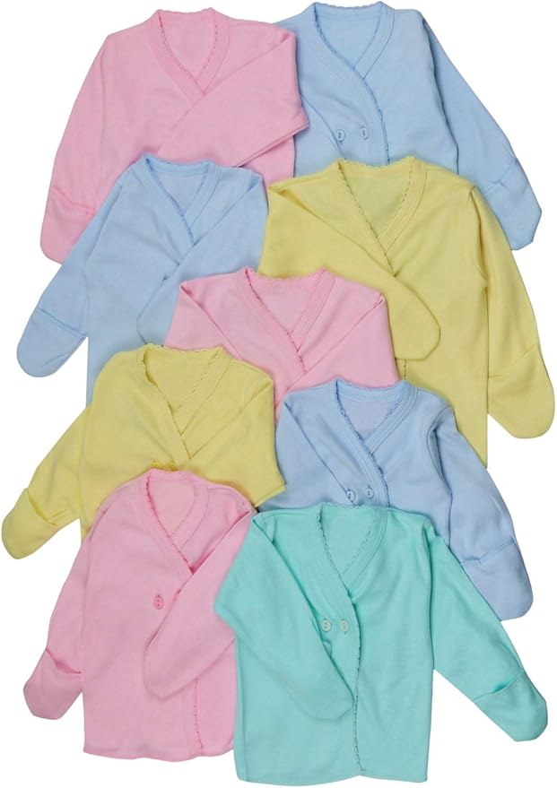 ToBeInStyle Babies' 4 Pack Relaxed Fit Short or Long Sleeve Button Up Kimono Tee Swaddle Shirt