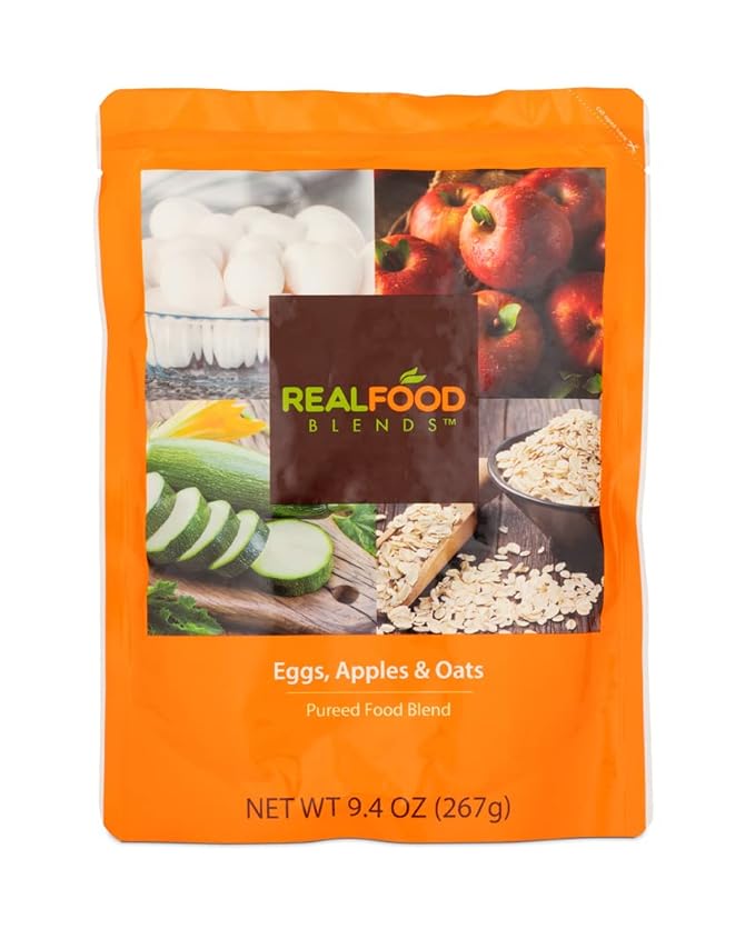 Real Food Blends Eggs, Apples & Oats - Pureed Food Meals for Tube Feeding with Protein, Vegetables & Fruits - 320 Calories for Breakfast, Lunch & Dinner - 9.4 oz (Pack of 12)