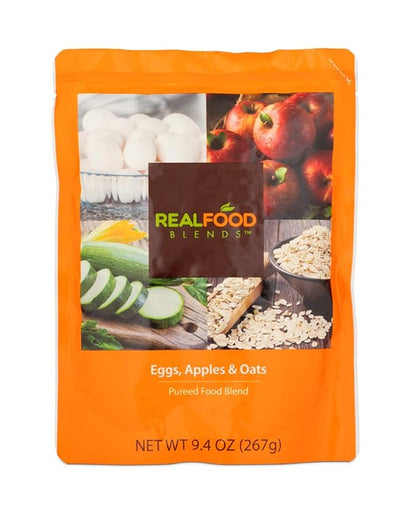 Real Food Blends Eggs, Apples & Oats - Pureed Food Meals for Tube Feeding with Protein, Vegetables & Fruits - 320 Calories for Breakfast, Lunch & Dinner - 9.4 oz (Pack of 12)