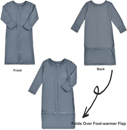 Aablexema Baby Nightgowns Rayon of Bamboo, 2Pcs Newborn Sleeper Gown with 2-way Zipper, Flip Mittens & Foot Cover