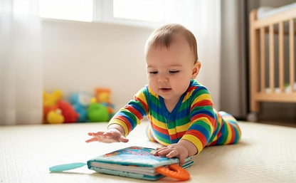 Baby Book Toy, Soft Cloth Crinkle Books for Babies with Teether, Infant Toys 0-3-6-12-18 Months, Shower Baby Gifts, Teething Toy for Boys Girls- Fish, Shark-1PC Book