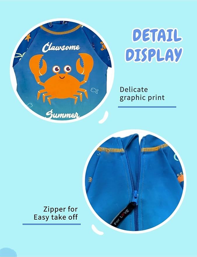 weVSwe Baby Toddler UPF 50+ Sun Protection Rash Guard Long Sleeve Swimsuit with Crotch Zipper