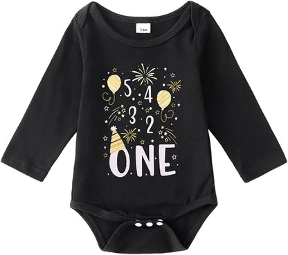 My First New Years Baby Boy Girl Outfit Newborn Long Sleeve Romper Infant Onesie Firework Print Bodysuit Clothes