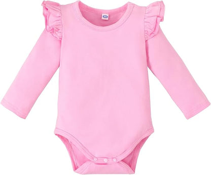 Magic Park 0-24M Infant Girl Romper Baby Girls Solid Color Bodysuit Toddler Ruffle Jumpsuit Shirts Casual Tops Baptism Shirt