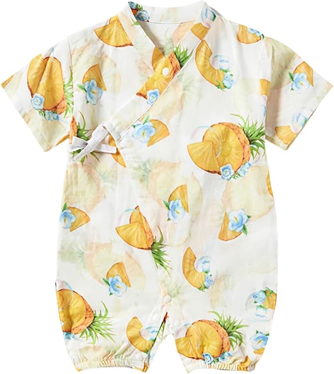 BINIDUCKLING Baby Kimono Style Wrap Over Bodysuit Soft Muslin Fabric Graphic Print