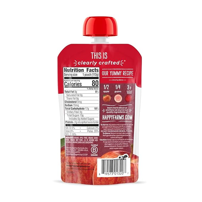 Happy Baby Digestive Support Blends Baby Food, Pear, Blueberries, Strawberries & Oats, 4 Oz (Pack of 16) + Happy Baby Organics Stage 2 Clearly Crafted, Apples, Guavas & Beets, 4 Oz (Pack of 16)