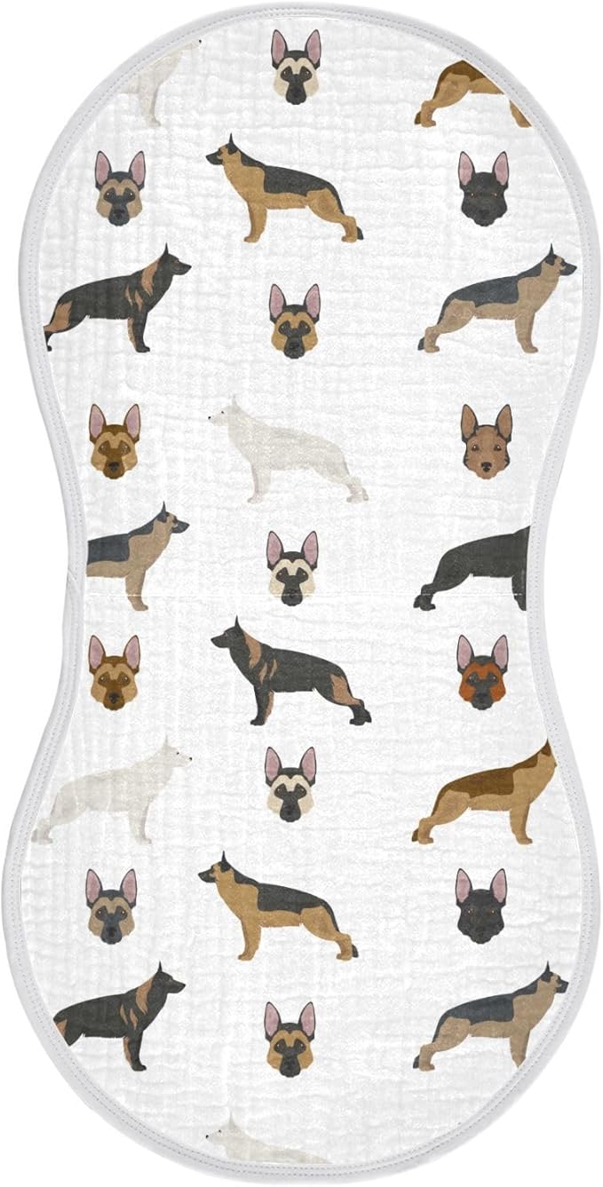 vvfelixl Muslin Burp Cloths Cute German Shepherd Dog Baby Washcloths for Baby Girl Boys 2 Pack