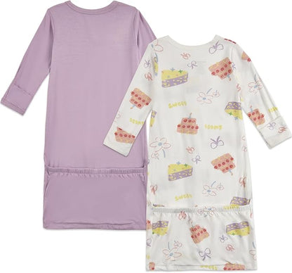 Aablexema Baby Nightgowns Rayon of Bamboo, 2Pcs Newborn Sleeper Gown with 2-way Zipper, Flip Mittens & Foot Cover