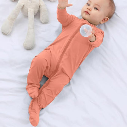Baby Boy Footed Pajamas with Mittens,Rayon Made from Bamboo Sleepers, 2 Way Zipper Long Sleeve Pjs
