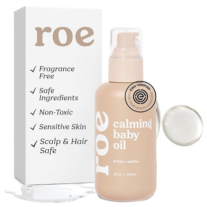 Roe Wellness Baby Hair, Scalp & Body Oil Unscented | Massage, Soothe, & Hydrates Irritated Skin | All Natural Non-Greasy Hydrating | Moisturize Full Body