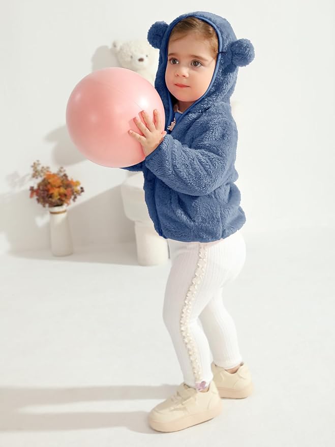 Baby Boys Girls Fleece Jackets Zip Up Hoodies Cute Bear Coats Fall Winter Fuzzy Jacket Newborn Boys Girls Outwear